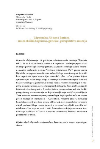 Gipsoteka Antuna Bauera - muzeološki doprinos, geneza i perspektiva muzeja / Magdalena Getaldić