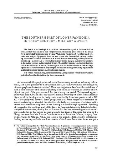 The southern part of Lower Pannonia in the 3rd century – military aspects / Ivan Radman Livaja