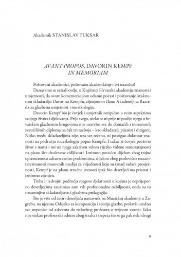 Avant-propos, Davorin Kempf in memoriam / Stanislav Tuksar
