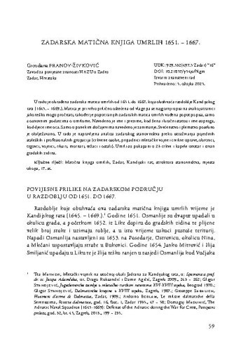 Zadarska matična knjiga umrlih 1651. – 1667. / Grozdana Franov-Živković