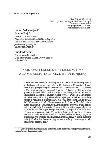 Kajkavski elementi u memoarima Adama Mixicha iz Keče u Rumunjskoj / Petar Radosavljević, Ivana Olujić, Sandra Požar
