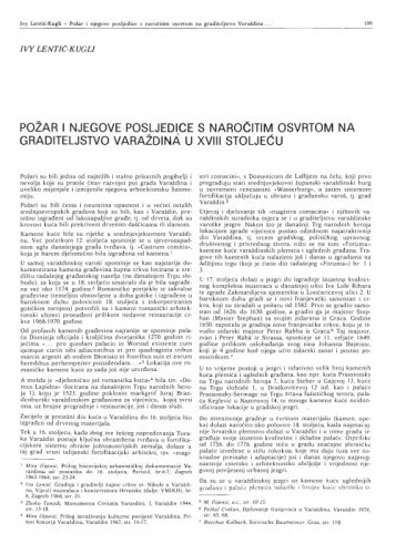 Požar i njegove posljedice s naročitim osvrtom na graditeljstvo Varaždina u XVIII stoljeću / I. Lentić-Kugli