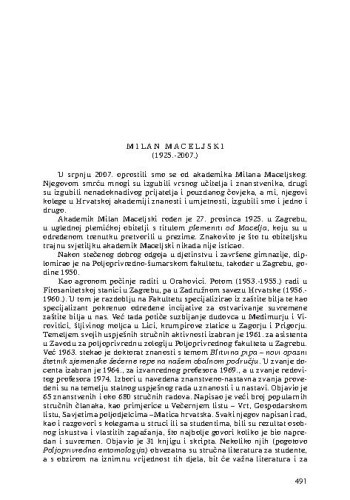 Milan Maceljski (1925.-2007.) : [nekrolog] / Slavko Matić