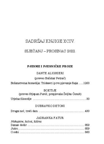 Sadržaj knjige 94. : siječanj - prosinac 2022.