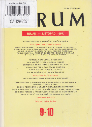 God. 36(1997), knj. 69, br. 9/10 (rujan/listopad) / glavni i odgovorni urednik Slavko Mihalić ; urednik Dubravko Jelčić