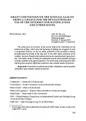 Draft Convention on the Judicial Sale of Ships: A Chance for the Revolutionary Use of the Internet for Notification and Other Issues / Petar Kragić