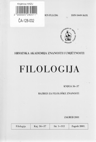 Knj. 36-37(2001) / glavni i odgovorni urednik Dalibor Brozović