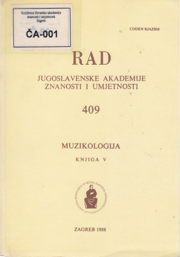 Knj. 5(1988)=knj. 409 : Muzikologija / urednici Natko Devčić, Koraljka Kos, Lovro Županović