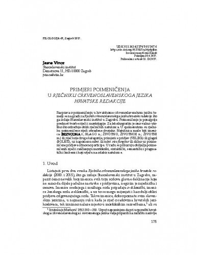 Primjeri poimeničenja u Rječniku crkvenoslavenskoga jezika hrvatske redakcije / Jasna Vince
