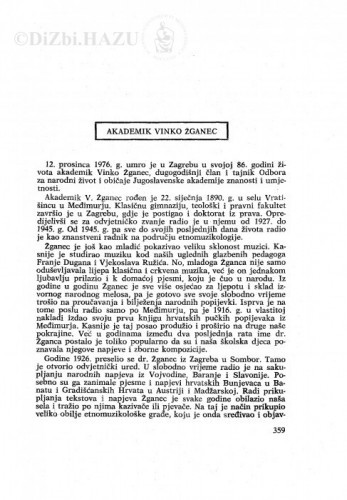 Akademik Vinko Žganec : [nekrolog] / M. Marković