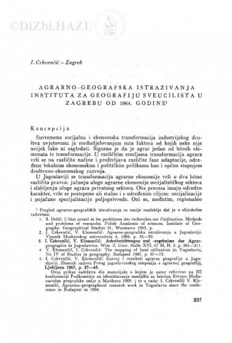 Agrarno-geografska istraživanja Instituta za geografiju Sveučilišta u Zagrebu od 1964. godine / I. Crkvenčić