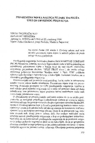 Privremena mjera naloga peljaru da pruža usluge obveznog peljarenja : [prikaz presude] / Jasenko Marin
