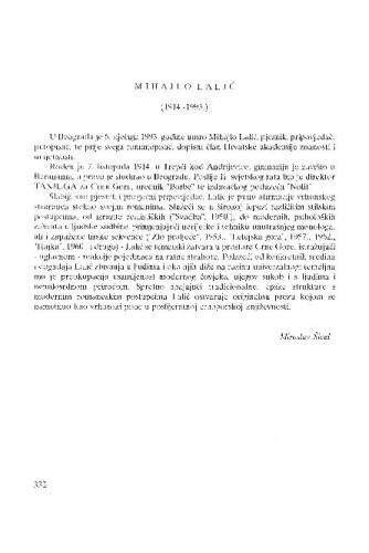 Mihajlo Lalić : (1914.-1993.) / Miroslav Šicel