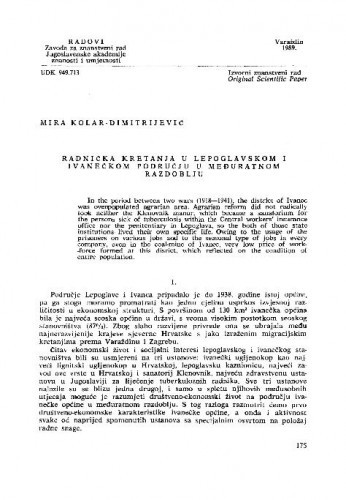 Radnička kretanja u lepoglavskom i ivanečkom području u međuratnom razdoblju / Mira Kolar-Dimitrijević