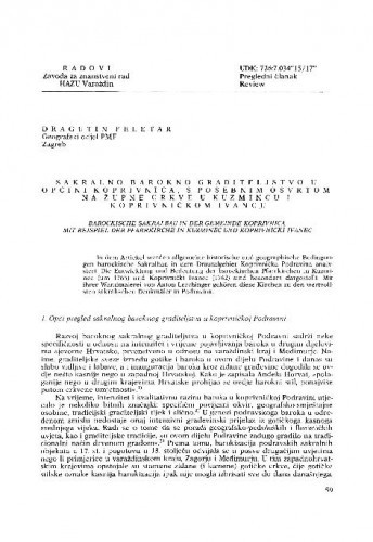 Sakralno barokno graditeljstvo u općini Koprivnica, s posebnim osvrtom na župne crkve u Kuzmincu i Koprivničkom Ivancu / Dragutin Feletar