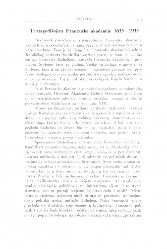 Tristagodišnjica Francuske akademije : 1635-1935 / V. Varićak