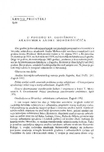 U povodu 85. godišnjice akademika Andre Mohorovičića / Kruno Prijatelj