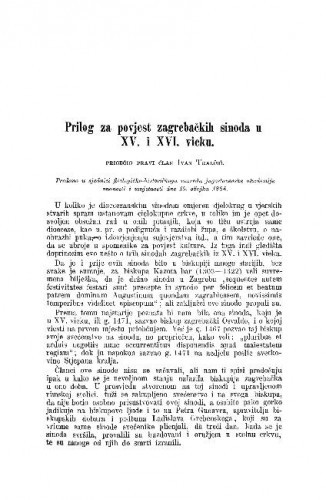 Prilog za povjest zagrebačkih sinoda u XV. i XVI. vieku / Ivan Tkalčić