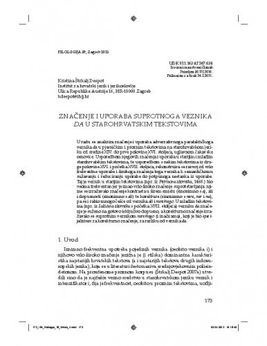 Značenje i uporaba suprotnoga veznika da u starohrvatskim tekstovima / Kristina Štrkalj Despot