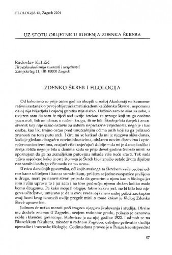 Zdenko Škreb i filologija / Radoslav Katičić