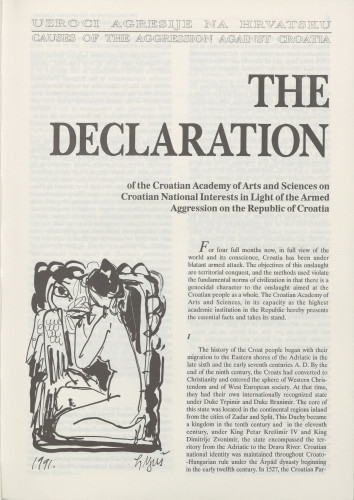 The declaration of the Croatian Academy of Arts and Sciences on Croatian national interests in light of the armed aggression on the Republic of Croatia