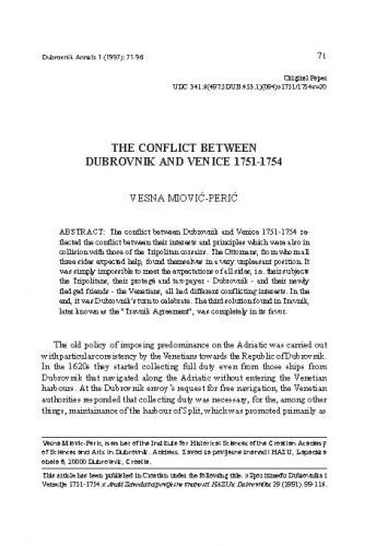 The conflict between Dubrovnik and Venice 1751.-1754. / Vesna Miović-Perić