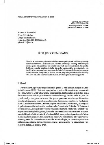 Što je osobno ime? / Anđela Frančić