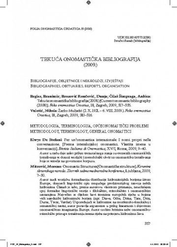 Tekuća onomastička bibliografija (2009.) / Marina Bergovec, Branimir Brgles, Dunja Brozović Rončević, Ankica Čilaš Šimpraga