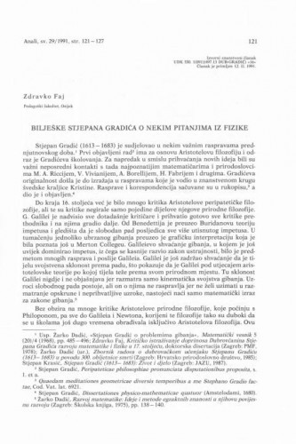 Bilješke Stjepana Gradića o nekim pitanjima iz fizike / Zdravko Faj