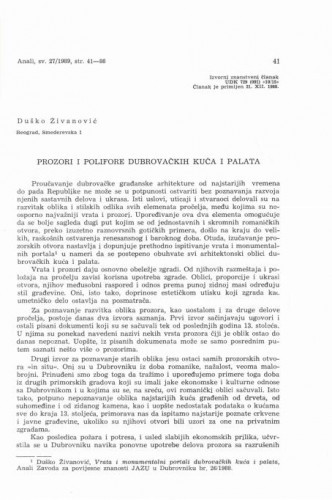 Prozori i polifore dubrovačkih kuća i palata / Duško Živanović