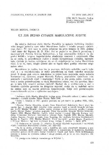 Uz još jedno čitanje Marulićeve Judite / Milan Moguš