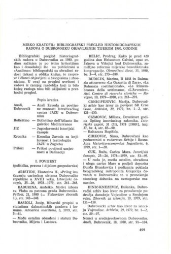 Bibliografski pregled historijskih radova o Dubrovniku objavljenih tijekom 1980. godine / Mirko Kratofil