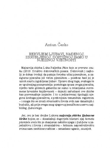 Rekvijem ljubavi, nađenoj, izgubljenoj, dostižnoj samo u njezinoj vječnosti / Antun Česko