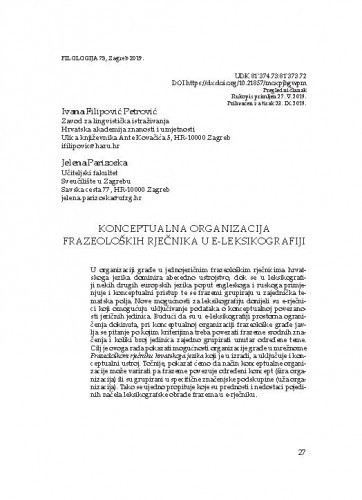 Konceptualna organizacija frazeoloških rječnika u e-leksikografiji / Ivana Filipović Petrović, Jelena Parizoska