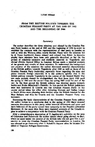 Iz britanske politike prema Hrvatskoj seljačkoj stranci potkraj 1943. i početkom 1944. godine / Ljubo Boban