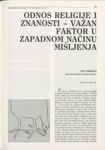Odnos religije i znanosti - važan faktor u zapadnom načinu mišljenja / Ivo Derado
