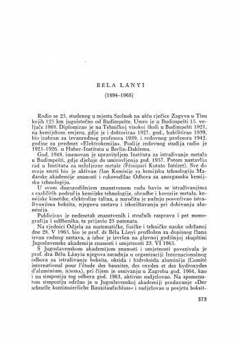 Béla Lányi (1894-1968) : [nekrolog] / H. Iveković