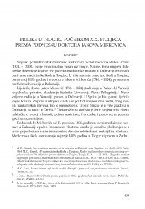 Prilike u Trogiru početkom XIX. stoljeća prema podnesku doktora Jakova Mirkovića / Ivo Babić