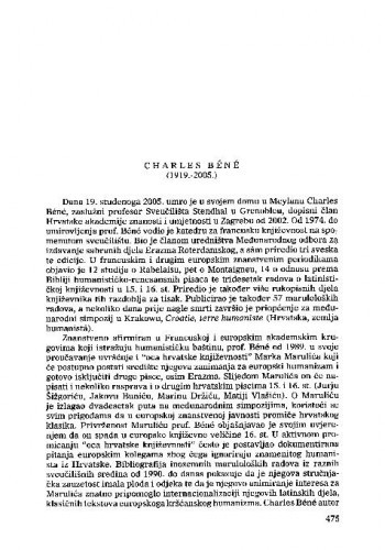 Charles Béné (1919.-2005.) : [nekrolog] / Marinko Tomasović
