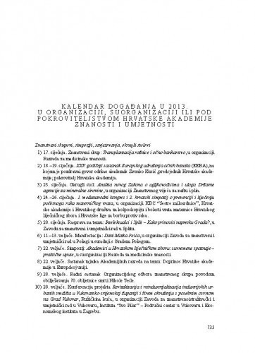 Kalendar događanja u 2013. u organizaciji, suorganizaciji ili pod pokroviteljstvom Hrvatske akademije znanosti i umjetnosti
