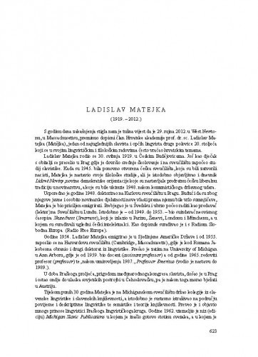 Ladislav Matejka (1919.-2012.) : [nekrolog] / August Kovačec, Ivanka Petrović