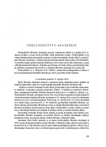 Izvješće o radu Hrvatske akademije znanosti i umjetnosti u godini 2012.