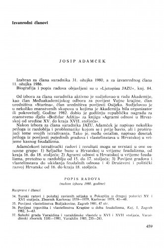 Josip Adamček : [biografije novih članova Akademije]