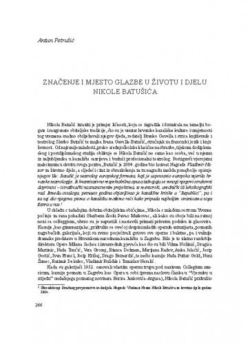 Značenje i mjesto glazbe u životu i djelu Nikole Batušića / Antun Petrušić