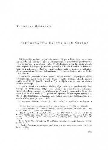 Bibliografija radova Grge Novaka / Vjekoslav Maštrović