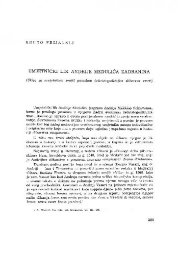 Umjetnički lik Andrije Medulića Zadranina : (skica za umjetnikov profil povodom četiristogodišnjice slikareve smrti) / Kruno Prijatelj
