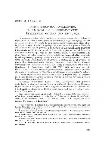 Pisma Mihovila Pavlinovića F. Račkom i J. J. Strossmayeru šezdesetih godina XIX. stoljeća / [priredio] Seid M. Traljić