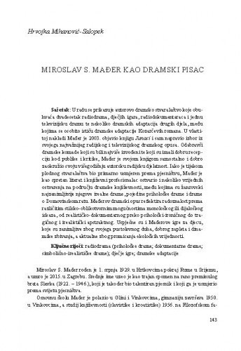 Miroslav S. Mađer kao dramski pisac / Hrvojka Mihanović-Salopek