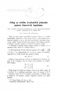 Prilog za riešitbu kvadratičkih jednačaba pomoću Gauss-ievih logaritama / K. Zahradnik