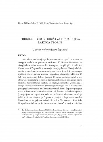 Prirodni tokovi društva i uzbudljiva lakoća teorije : u počast profesoru Josipu Županovu / Nenad Fanuko